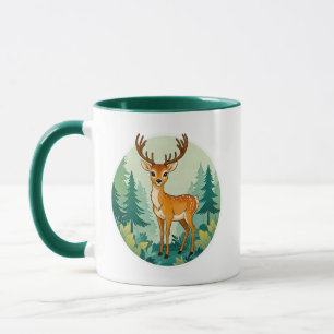 Mug Image d'un cerf parmi les sapins.