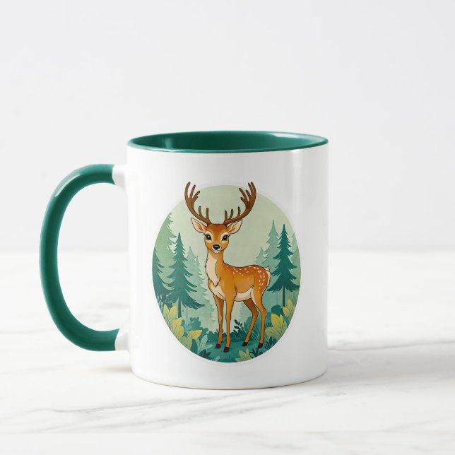 Mug Image d'un cerf parmi les sapins. (Gauche)