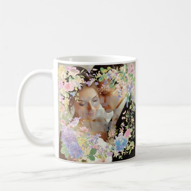 Mug Image personnalisée de la bordure Mariage florale (Gauche)
