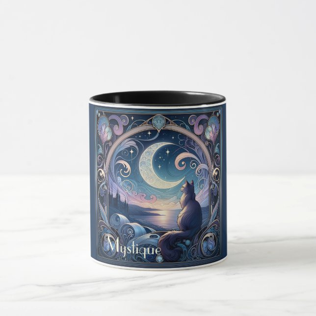 Mug Imaginaire Chat Lune Bleu Art Nouveau (Centre)
