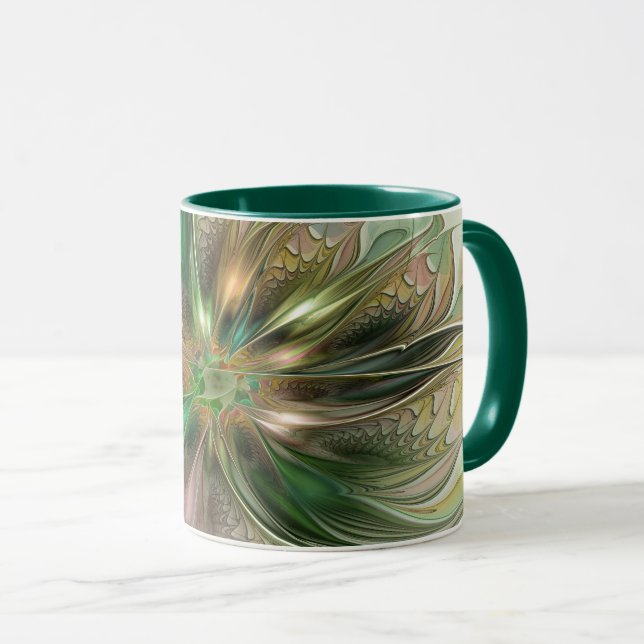 Mug Imaginaire coloré Moderne Fleur Fractale Abstraite (Devant droit)