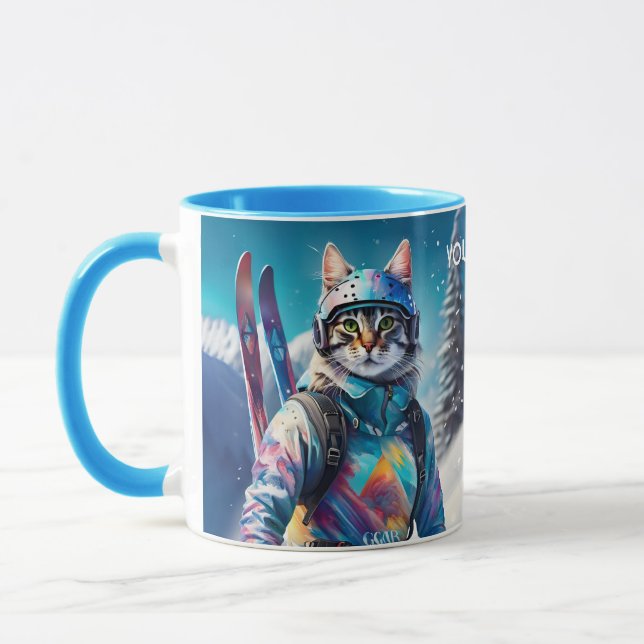 Mug Imaginaire Cute Chat Skis alpins (Gauche)