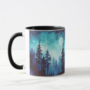 Mug Imaginaire d'Pleine lune de la forêt bleue et vert