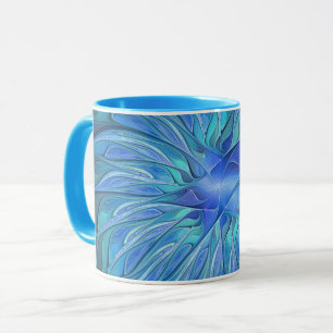 Mug Imaginaire Fleur Bleue Motif, Art Fractal Abstrait