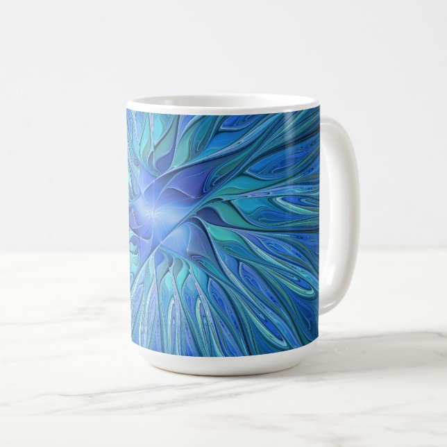 Mug Imaginaire Fleur Bleue Motif, Art Fractal Abstrait (Devant droit)