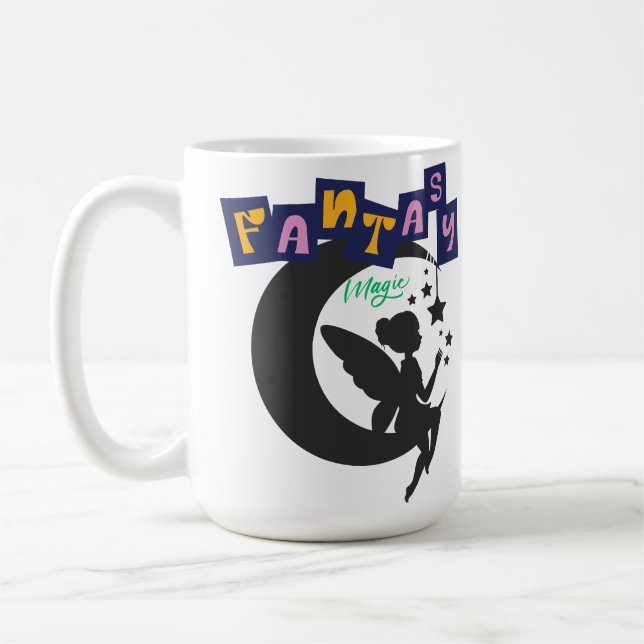 Mug Imaginaire magique - Fée assise sur la lune avec é (Gauche)