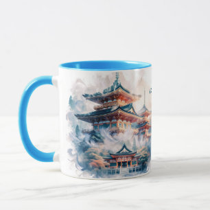 Mug Imaginaire mignon Temple japonais Aquarelle