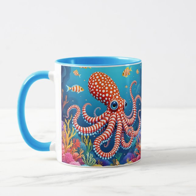 Mug Imaginaire Mignonne À damiers Octopus Mer (Gauche)