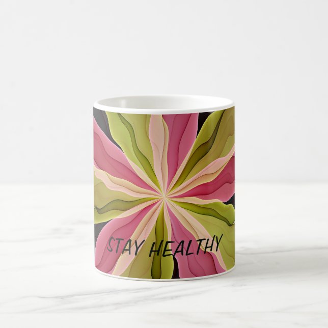 Mug Imaginaire rose vert anthracite Fleur Texte fracta (Centre)
