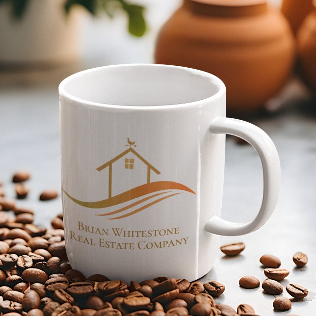 Mug Immobilier Société Gold House Logo Realtor Personn (Créateur téléchargé)