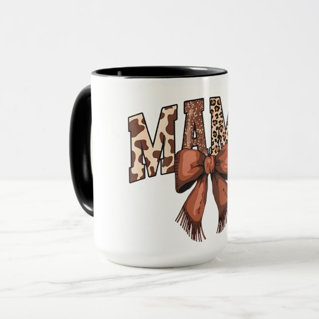 Mug Impression animal MAMA avec un nœud marron (Devant gauche)