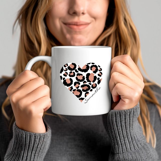 Mug Impression Animale Guépard Léopard Motif Cœur Nom (Animal Print Cheetah Leopard Pattern Heart Name Coffee Mug)