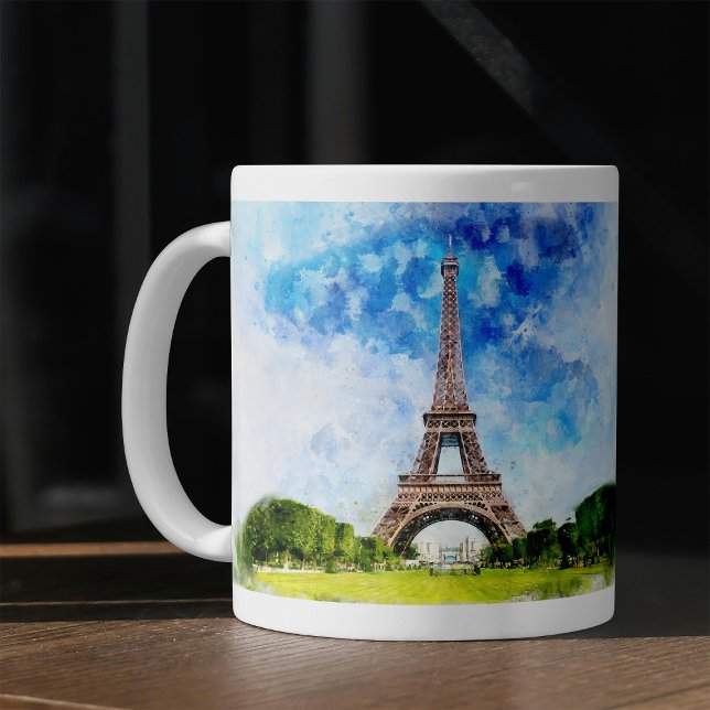Mug Impression aquarelle de la Tour Eiffel sur la silh (Eiffel Tower Watercolor Paris Skyline Art Print. Coffee Mug)