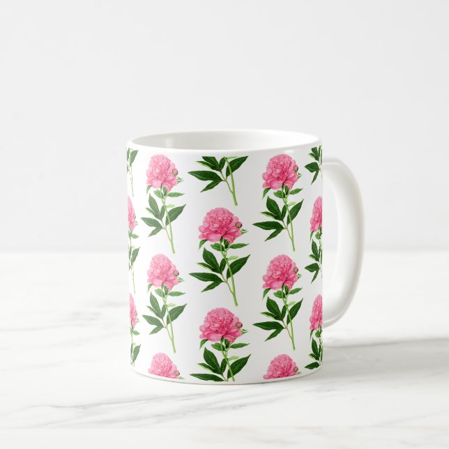 Mug Impression Botanique vintage, Fuchsia Pink Peony (Devant droit)