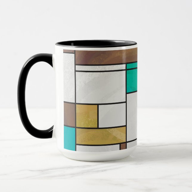 Mug Impression Brown jaune Turquoise Mondrial (Gauche)
