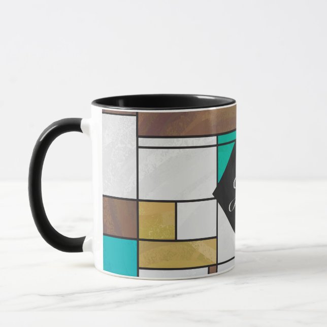 Mug Impression Brown jaune Turquoise Mondrial (Gauche)