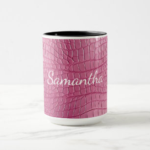 Mug Impression d'animal en faux alligator rose