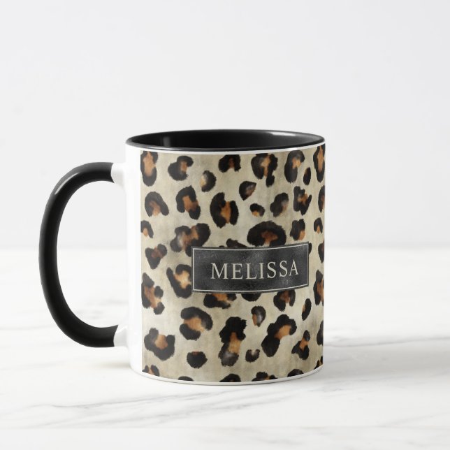 Mug Impression d'animal léopard avec fausse feuille no (Gauche)