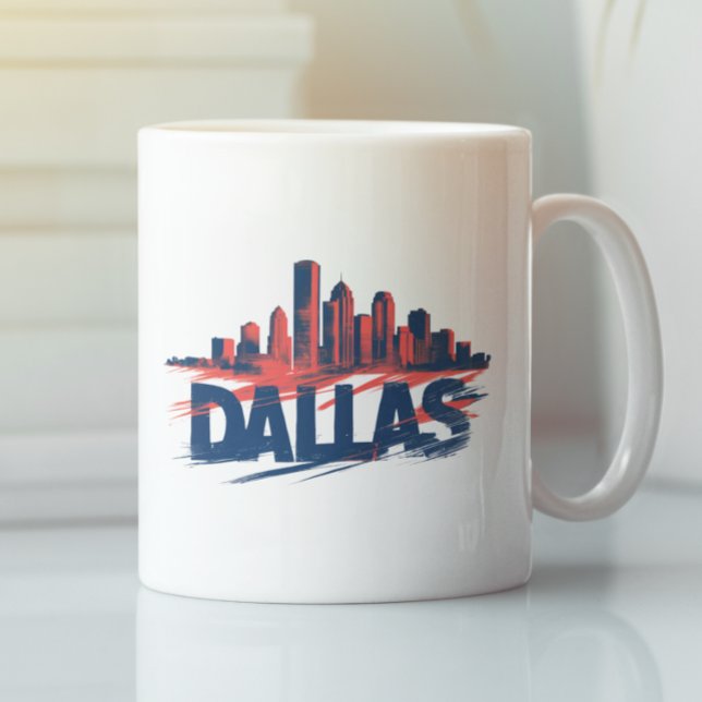 Mug Impression d'art aquarelle de la skyline de Dallas (Dallas Skyline Watercolor Art Print – Texas City Coffee Mug)