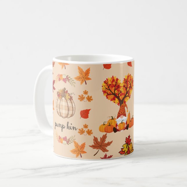 Mug Impression d'art de gnome de pumpkin d'automne (Devant gauche)