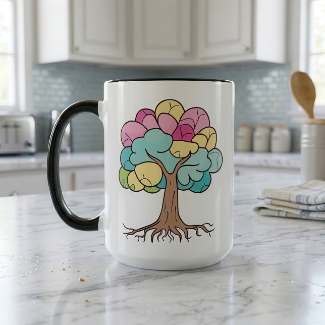 Mug Impression d'art de l'arbre cérébral au pastel abs (Abstract Pastel Brain Tree Art Print. Mug)