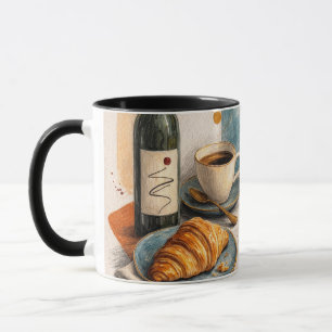 Mug Impression d'art mural Bouteille de vin, café et c