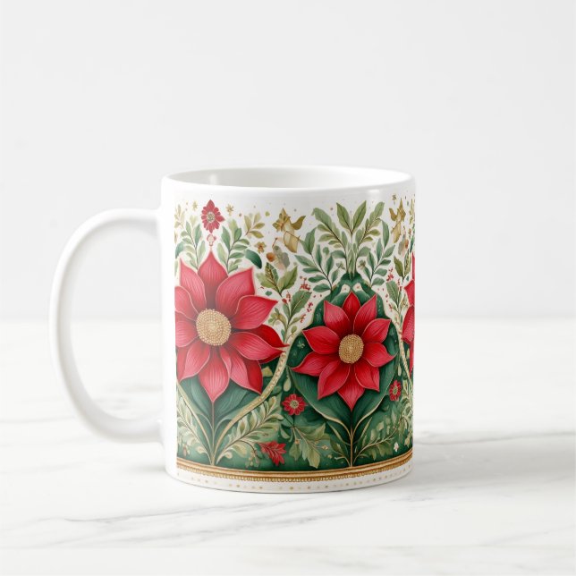 Mug Impression de bordure florale de Noël (Gauche)
