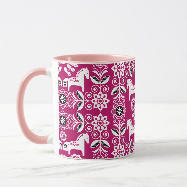 Mug Impression de cheval suédois Dala rose (Gauche)
