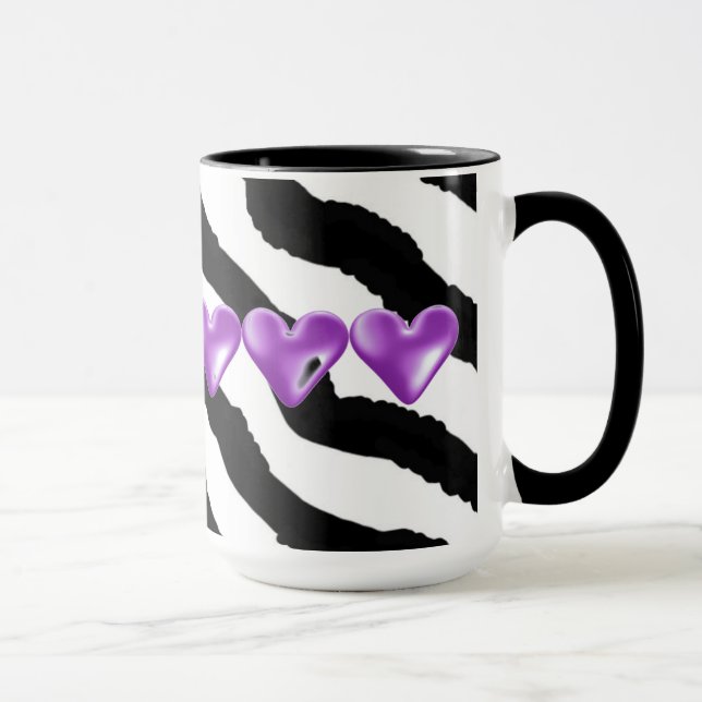 Mug Impression de fourrure Zebra avec les coeurs (Droite)