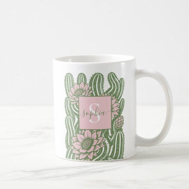 Mug Impression de linogravure de cactus torsadé en fle (Droite)