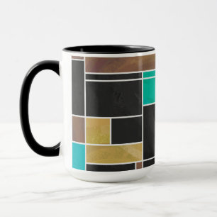 Mug Impression noire Brown Turquoise Mondrian
