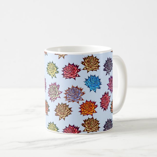 Mug Impression Rose pointillée, Modèle Floral Moderne (Devant droit)