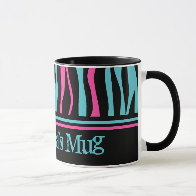 Mug Impression zèbre mignon punk en rose chaud, noir e (Droite)