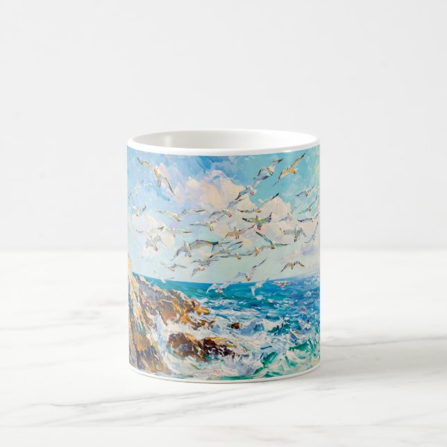 Mug Impressionist Cliff Coast with Seagull – Ocean Art (Centre)