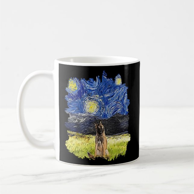 Mug Impressionniste de nuit étoilé - Chien Belge Tervu (Gauche)