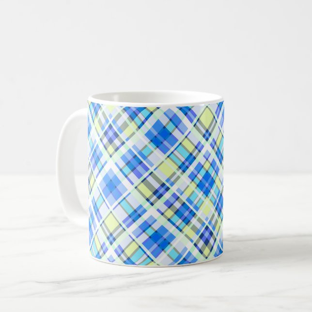 Mug Imprimé à carreaux jaune et bleu clair (Devant gauche)
