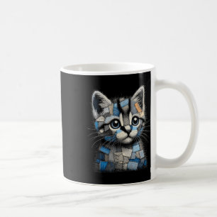 Mug Imprimé animal de chat en patchwork denim rétro dr