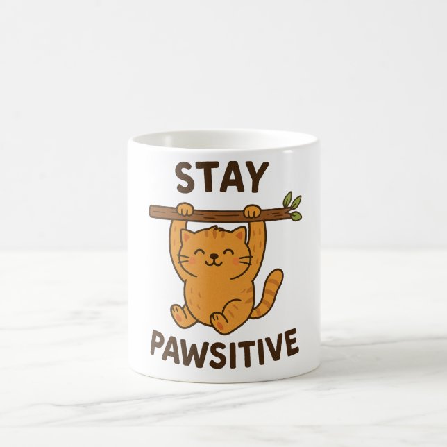 Mug Imprimé de citation inspirante "Restez pawsitif" (Centre)