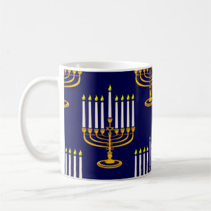 Mug imprimé juif en bleu menorah hanoukka