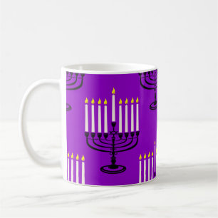Mug imprimé juif violet menorah hanoukka