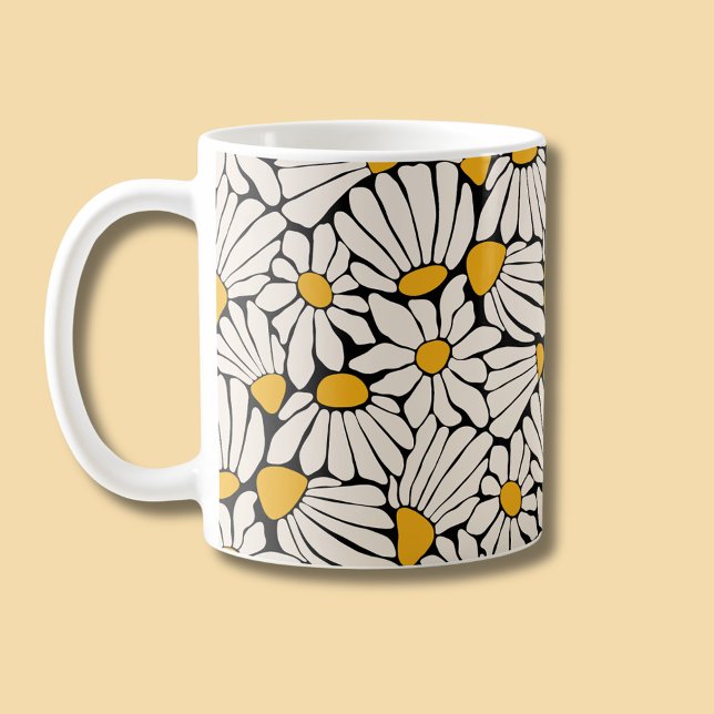 Mug Imprimé moderne jaune noir floral (Retro floral daisy dream coffee mug)