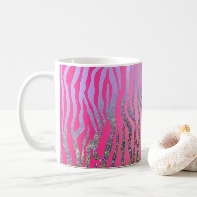 Mug Imprimé Tigre Rose Pailleté Demi (Avec donut)