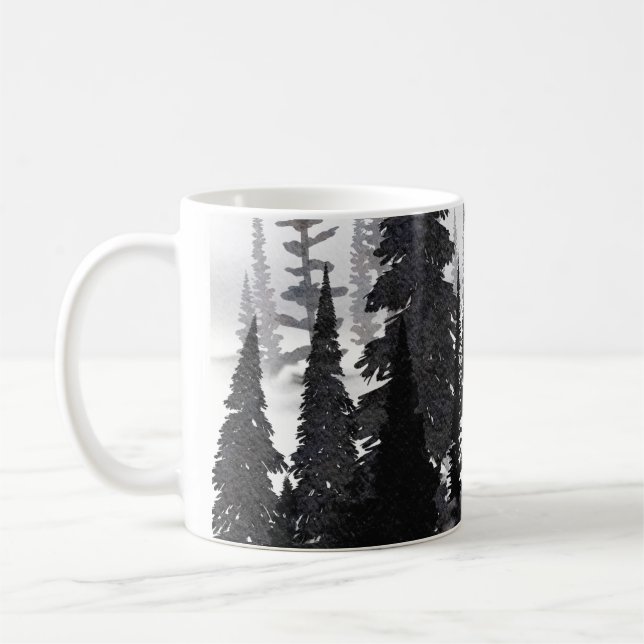 Mug Imprimer l'aquarelle de la forêt de pin monochrome (Gauche)