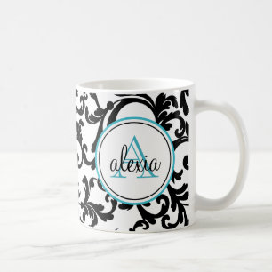 Mug Imprimer les Damas monogrammes noir et turquoise