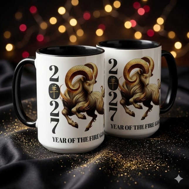 Mug Incroyable année chinoise du feu chèvre 2027 (Stunning Red & Gold Chinese Year of the Fire Goat 2027 15oz Combo Mugs Cover Photo)
