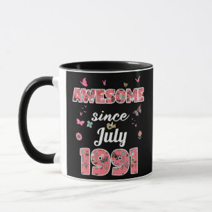 Mug Incroyable depuis juillet 1991 fleurs 1991 juillet