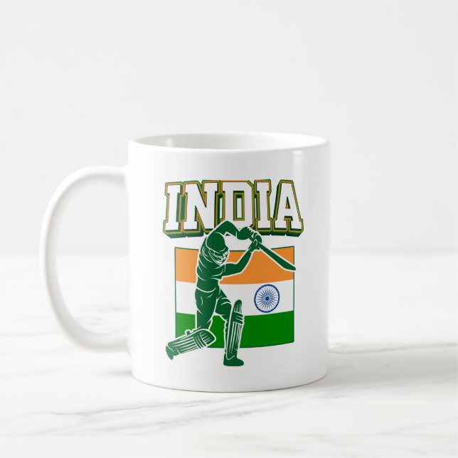 Mug Inde Cricket avec Drapeau Indien cadeau (Gauche)