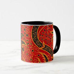 Mug Inde : design vintage rouge profond par William Mo