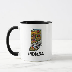 Mug Indiana State Tattoo Style Cornfields & Barnes