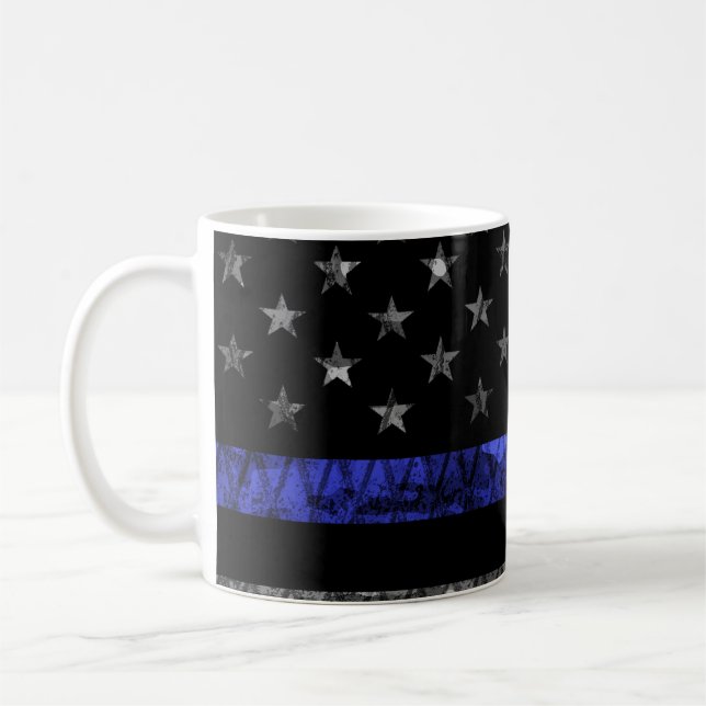 Mug Indicateur de la ligne bleue mince de la police (Gauche)